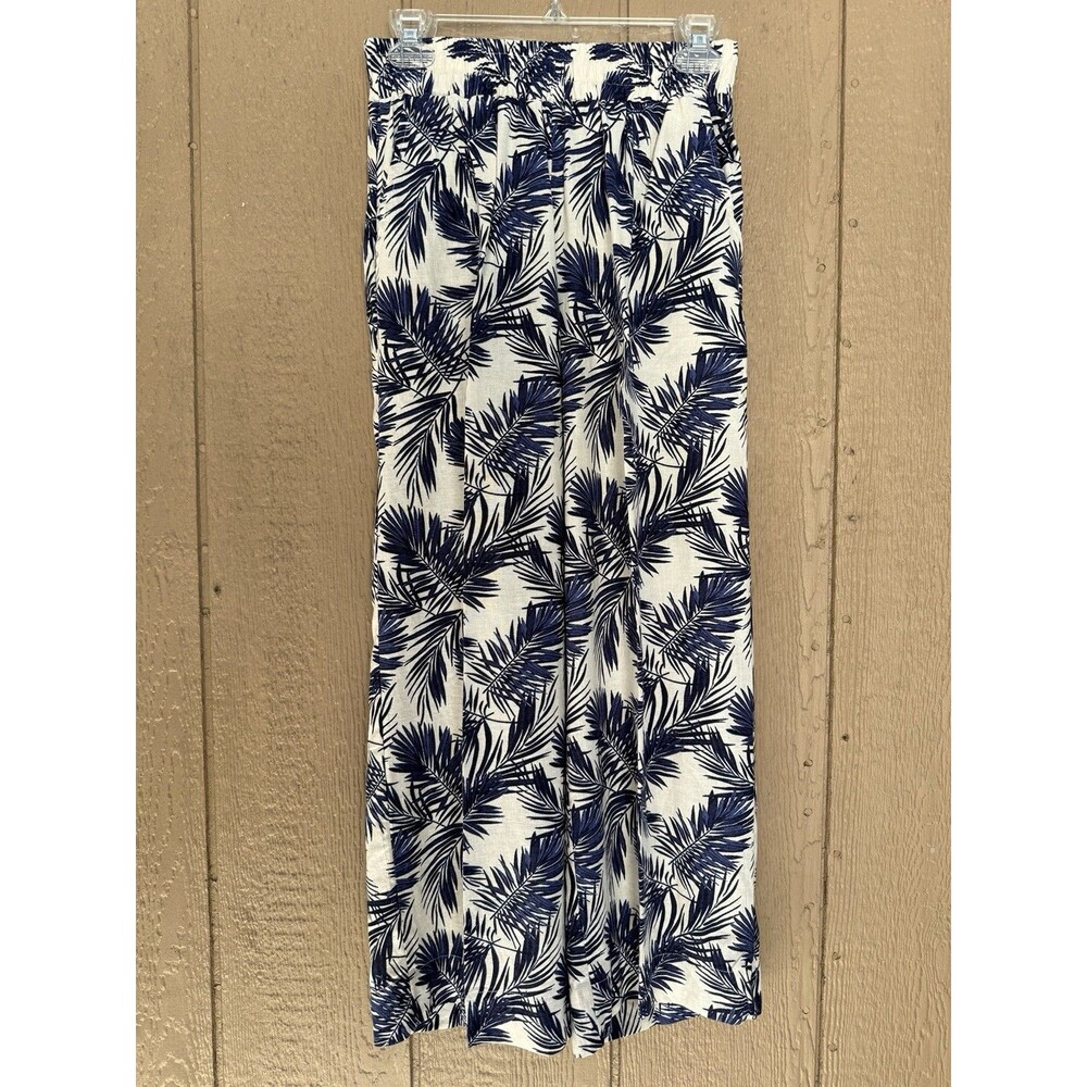 Panama Jack Ferns Tropical Navy White Linen Blend Pants Size XS